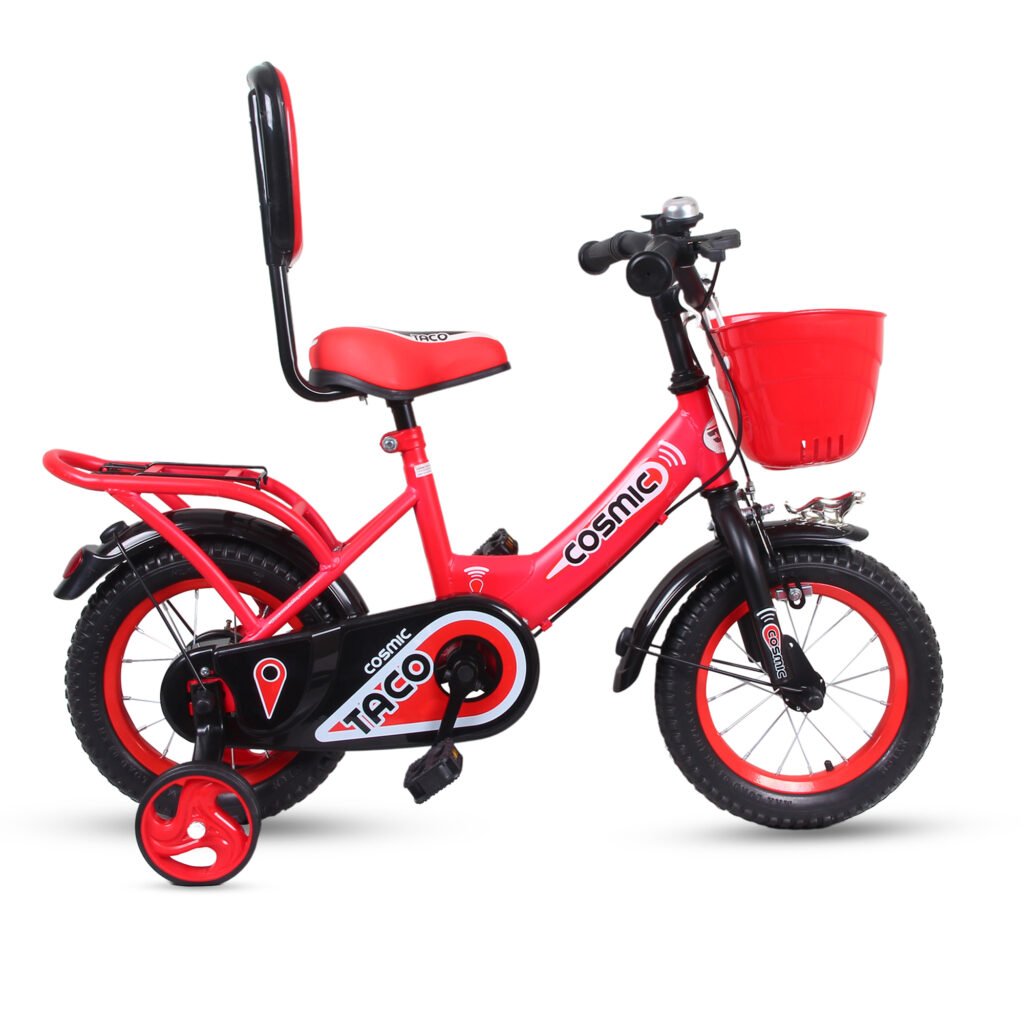 12 TACO SS Kids Bicycle Red - Sturdy Frame, Adjustable Seat, Training Wheels