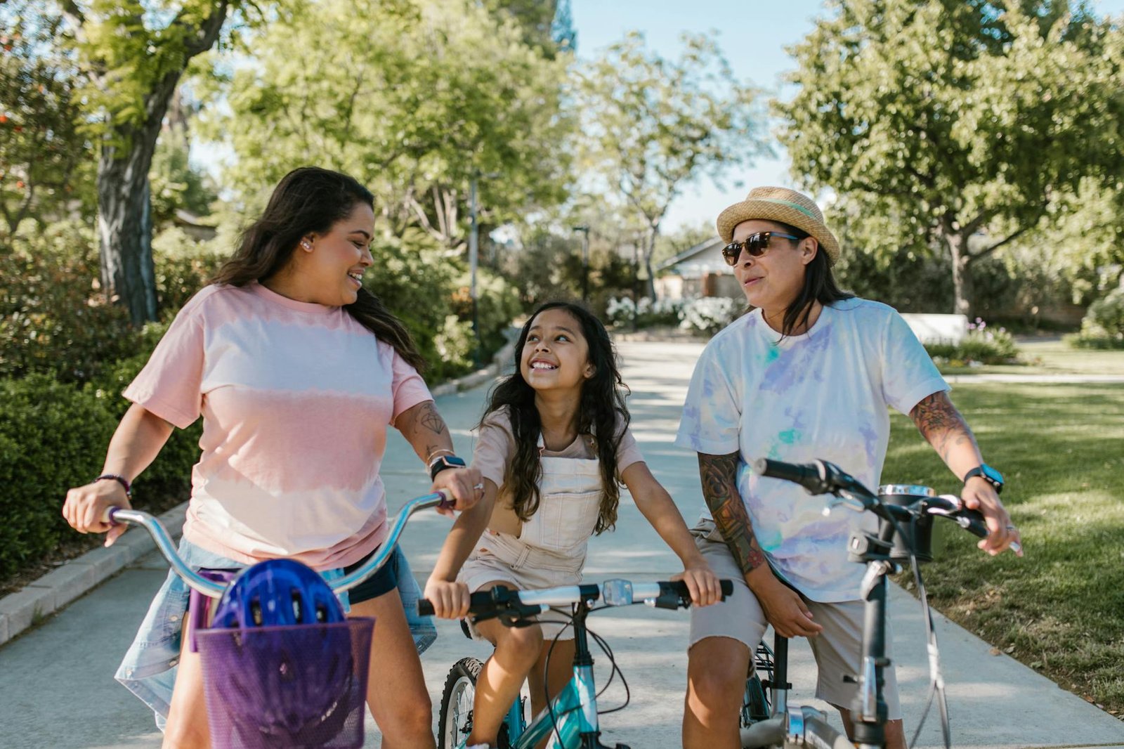 a family riding bicycles together